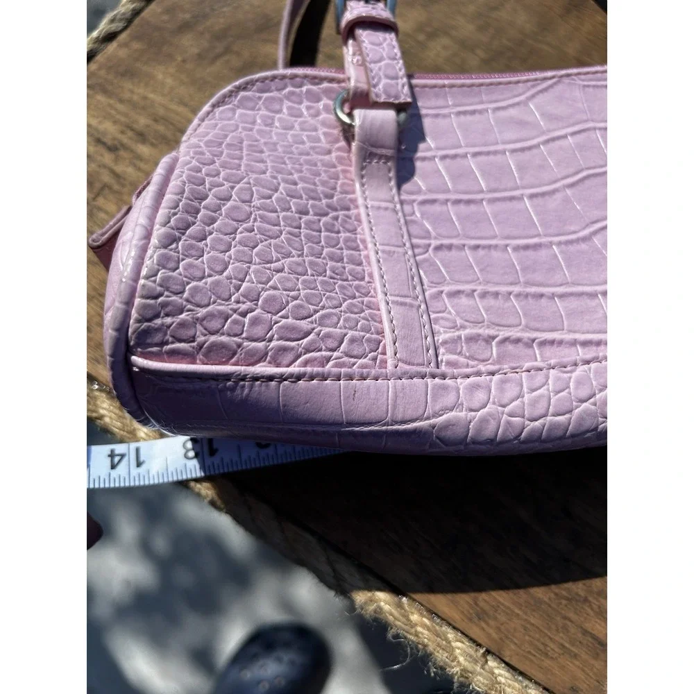 Bisou Pink Faux Croc Embossed Satchel Shoulder Handbag Purse Michele Bohbot